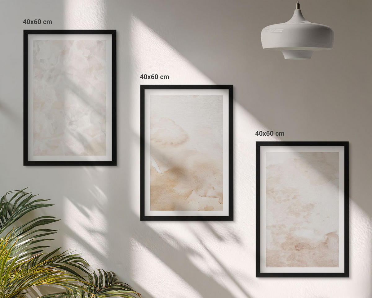 BILDER SET 3er Set - 40x60 cm Schwarzer Rahmen - Modische Pastelltexturen - Schwarz, Kunststoff (40/60cm) - TULUP