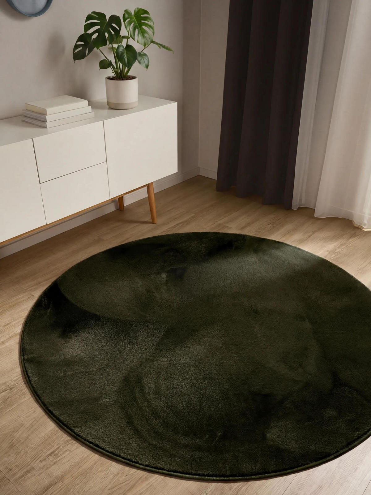 KUNSTFELLTEPPICH Furry Olivgrün ø 160 cm rund - Olivgrün, Kunststoff/Textil (160/160cm) - benuta