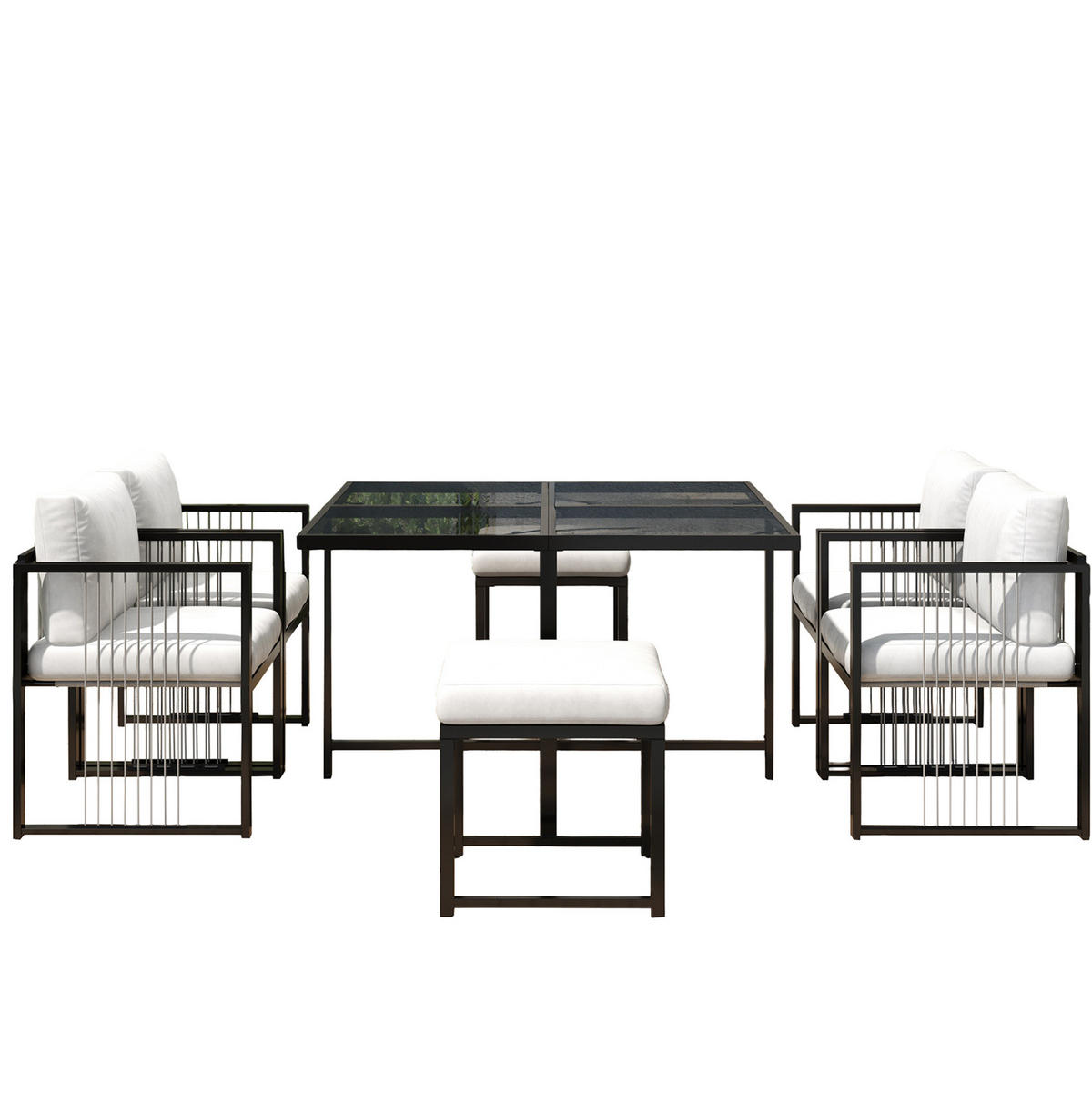 GARTENMÖBELSET 117/117 cm schwarz/weiß aus Metall und Glas mit Kissen - Schwarz, Metall - OKWISH