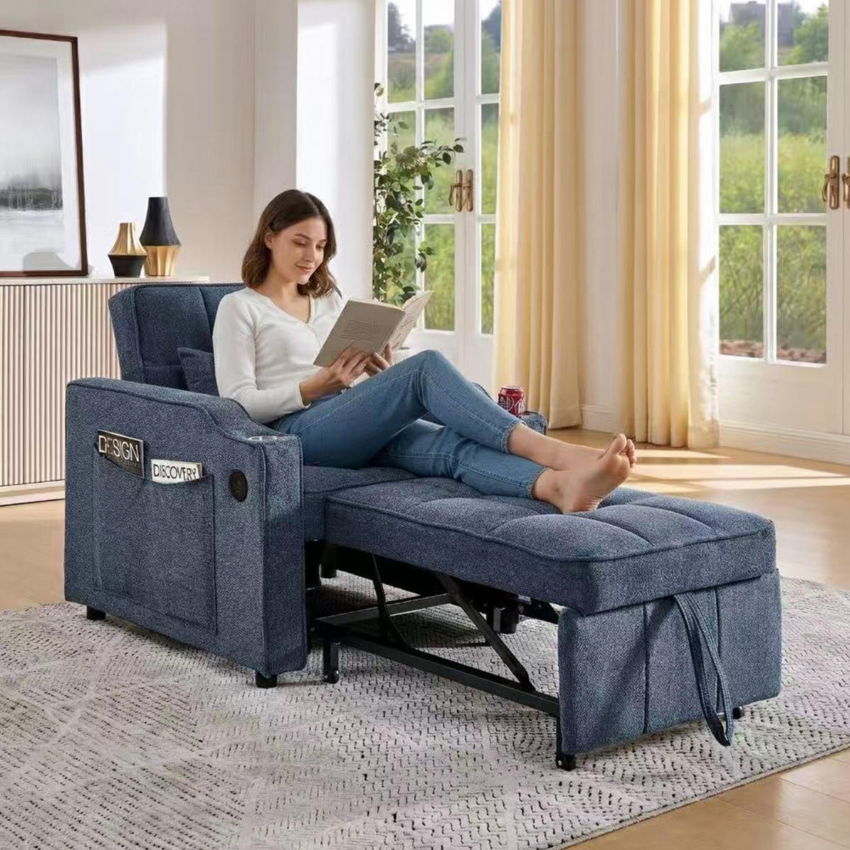 SCHLAFSESSEL 3-in-1 mit Liegefunktion 190 cm Navy Blue - Blau, Holz (85/86/190cm) - Meubliv