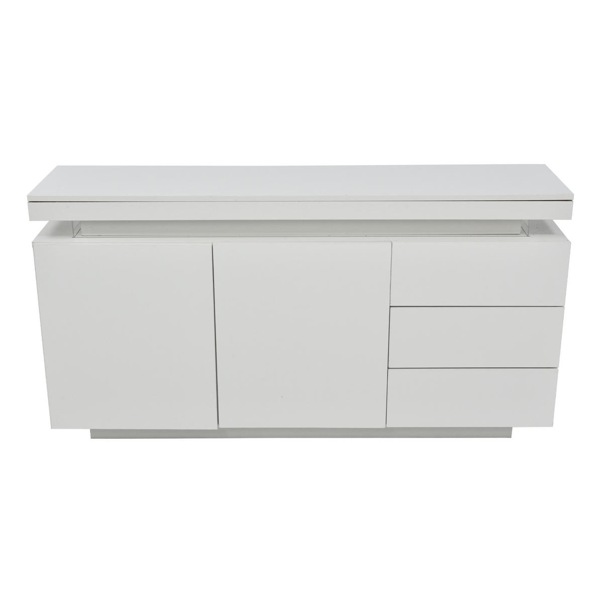 SIDEBOARD aus Spanplatte 140x35x72,5 cm Weiß mit LED-Beleuchtung, 2 Türen und 3 Schubladen - Weiß, Holzwerkstoff (140/72/38cm) - IVMEU