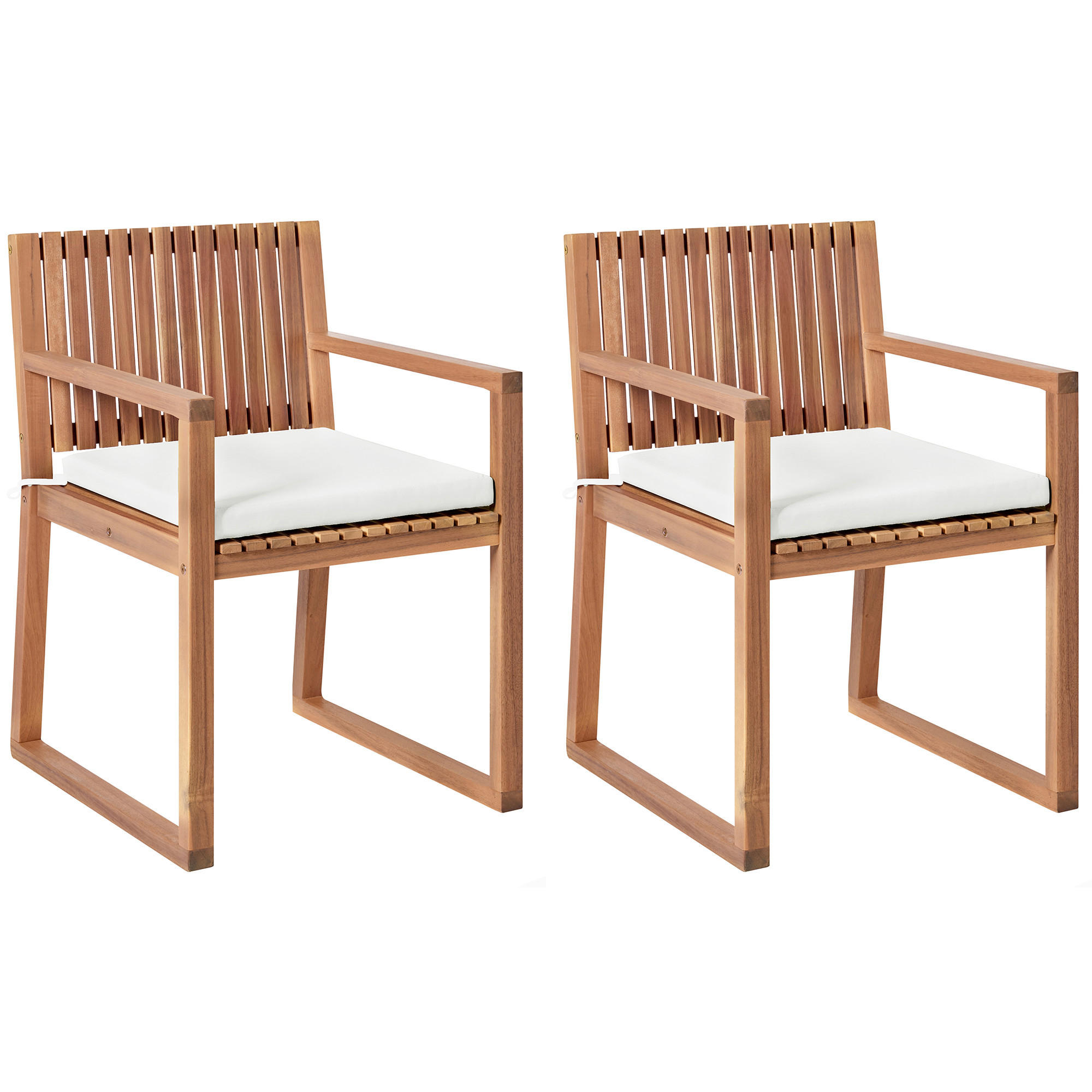 GARTENSTUHL 2er-Set und Sitzkissen zertifiziertes Akazienholz Cremeweiß Sassari II Premium - Hellbraun, Holz (54/80/59cm) - Beliani