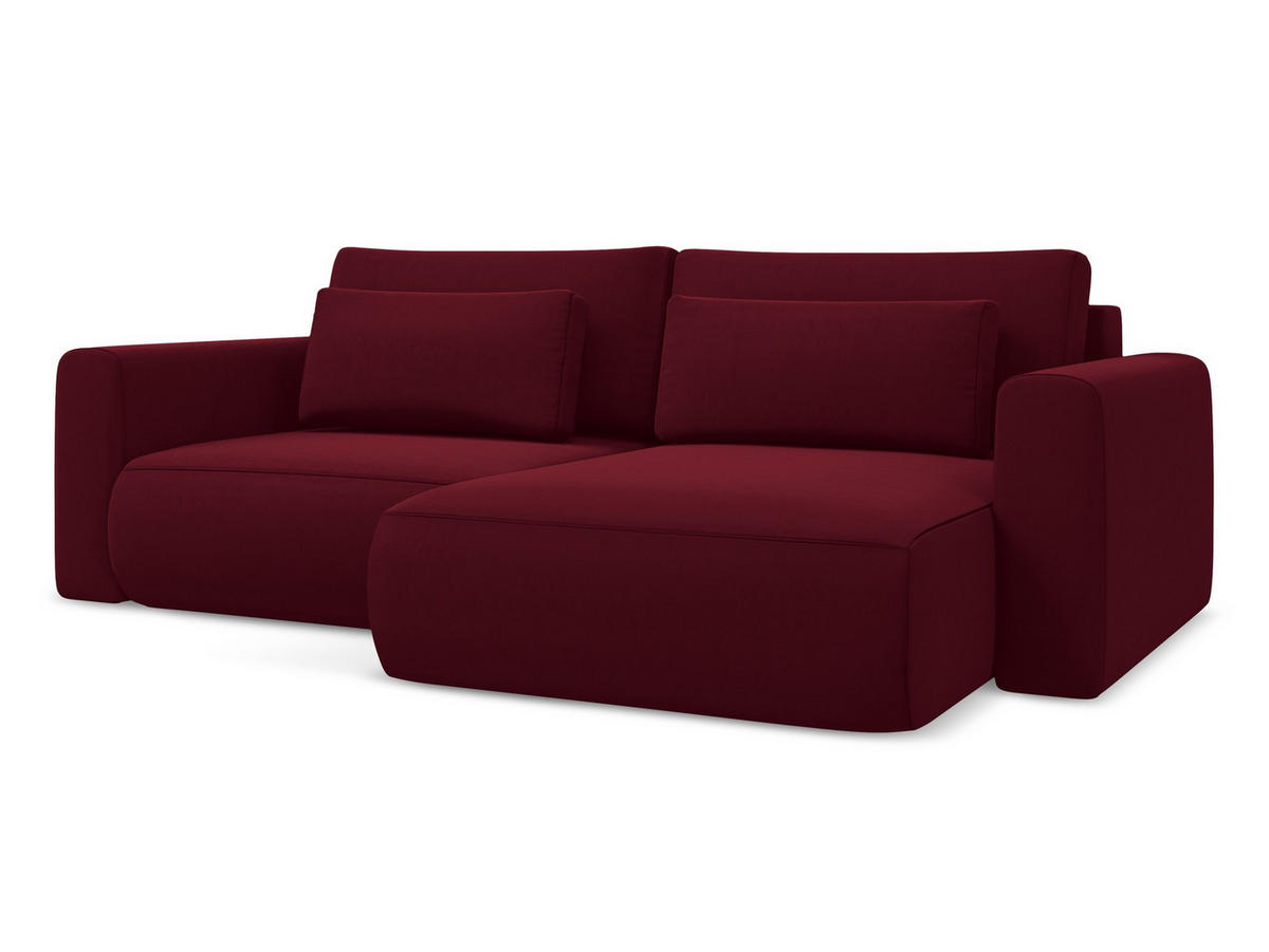 ECKSOFA mit Schlaffunktion Samt Stoff Rot - Bordeaux/Rot, Kunststoff/Textil (240/149cm) - Makamii