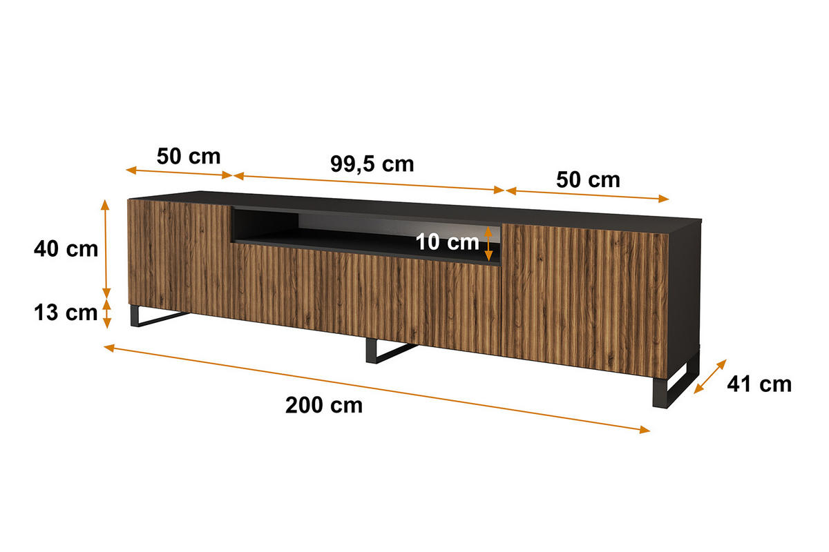 LOWBOARD NOA-2-S 200x53x41 cm - Schwarz / Katania - Eiche Wotan/Schwarz, Holzwerkstoff (200/53/41cm) - ALTDECOR