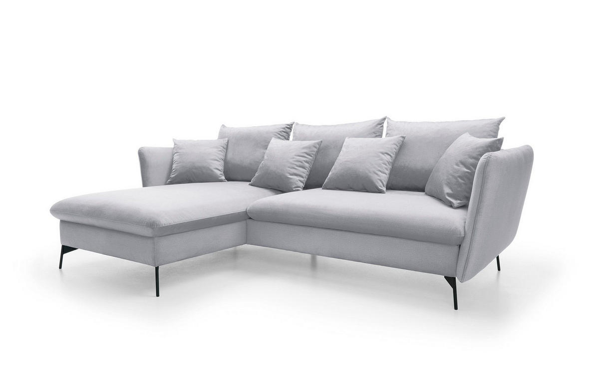 ECKSOFA FERRO Grau Velours-Stoff mit Schlaffunktion - Grau, Holz (258/167cm) - MASSENO