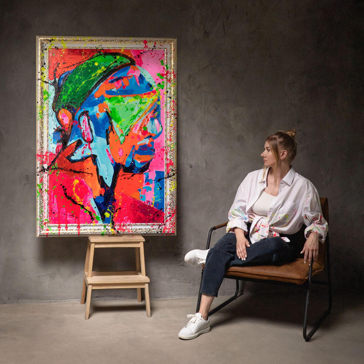GEMÄLDE Farbe als Gefühl Schattenfugenrahmen Weiß 140x100 cm - Weiß, Holz (140/100cm) - YS-art gallery