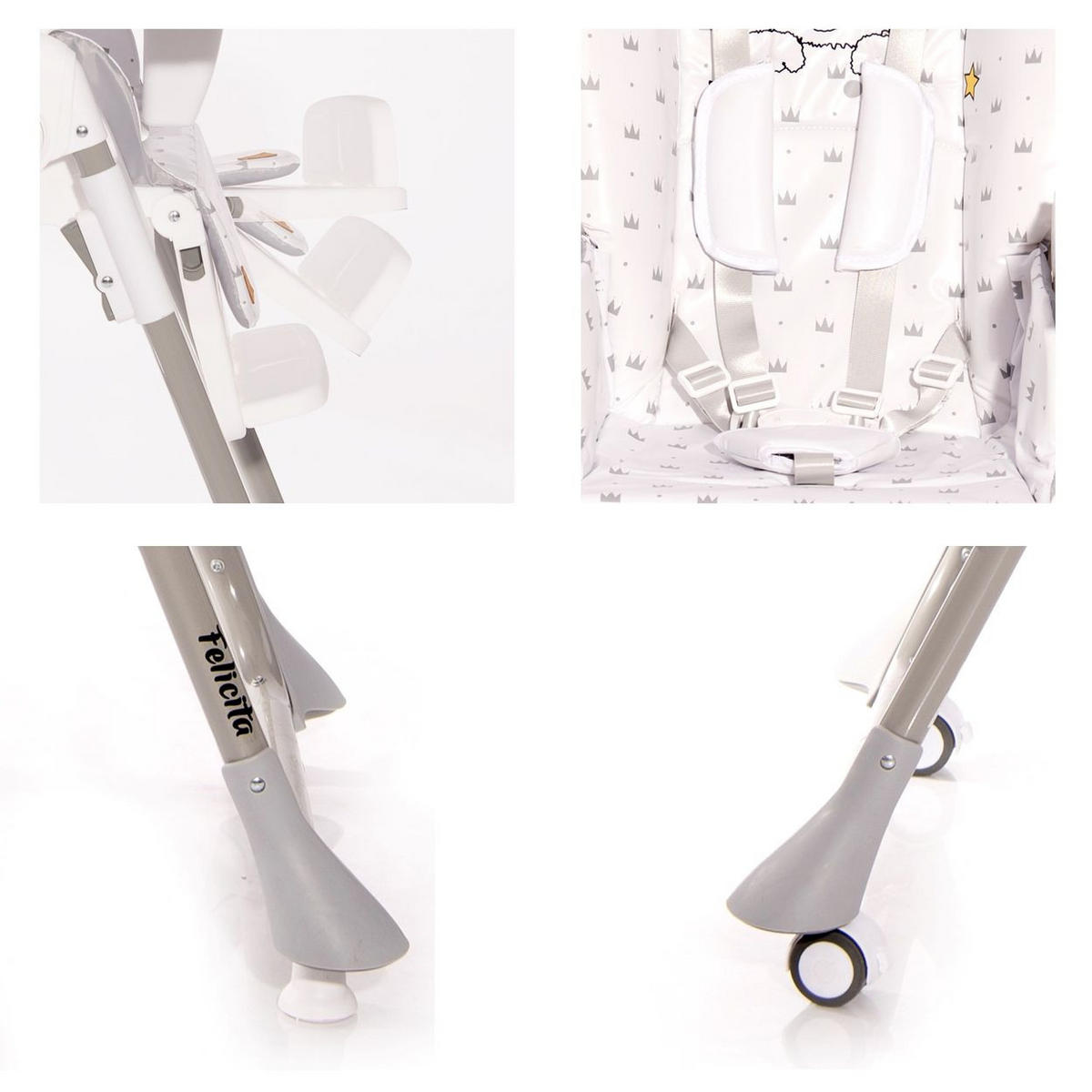 KINDERHOCHSTUHL Felicita weiß faltbar, verstellbar, 5-Punkt-Gurt, 2 Räder - Weiß, Kunststoff (54/105/78cm) - Lorelli