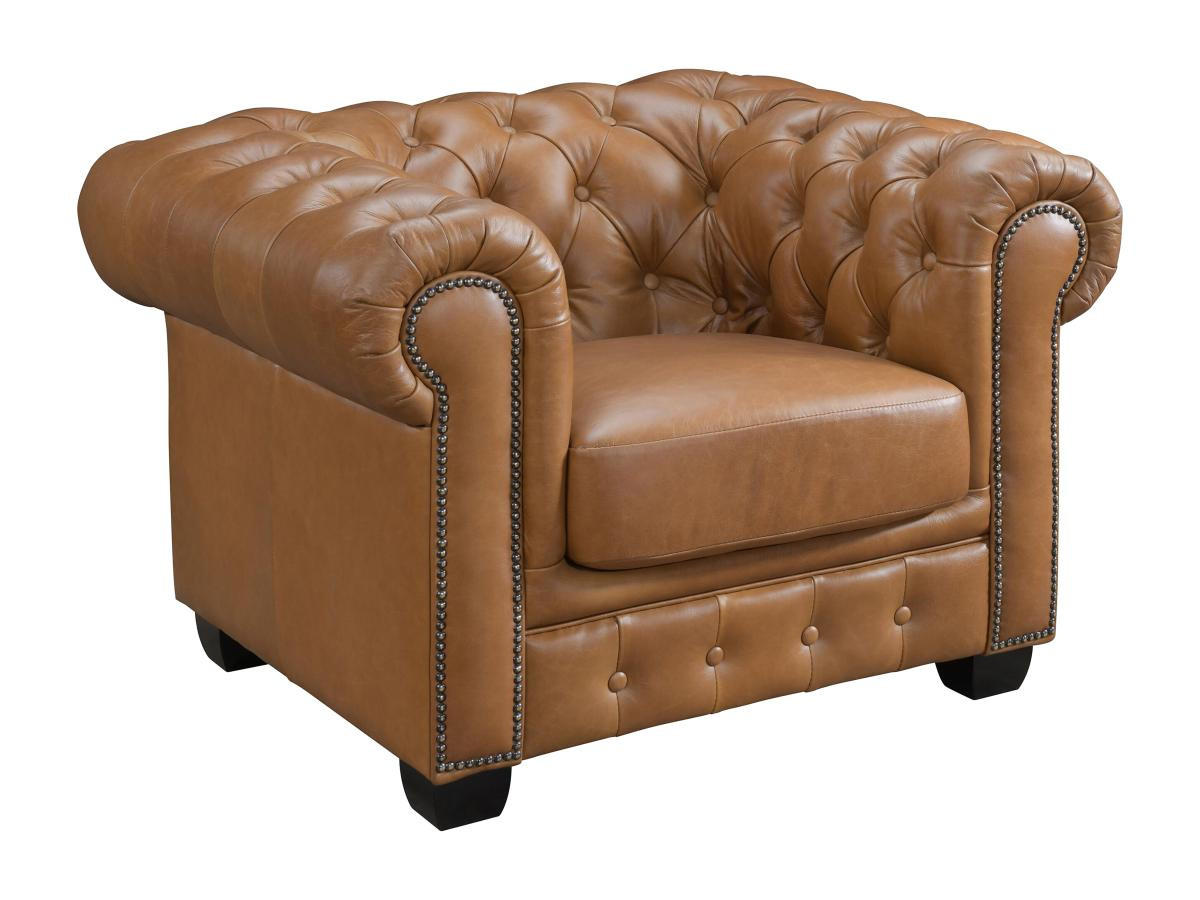 CHESTERFIELD Ledersessel - Büffelleder - Karamellbraun - BRENTON - Braun, Leder (96/73/105cm) - Vente-Unique