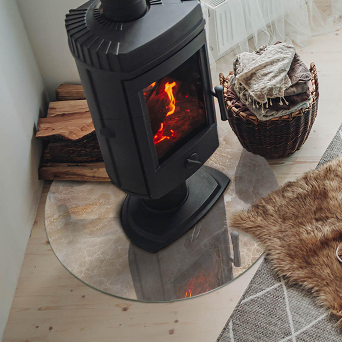 GLASPLATTE für Kamin Ø 70 cm - Beige, Glas (70/70/0.4cm) - TULUP