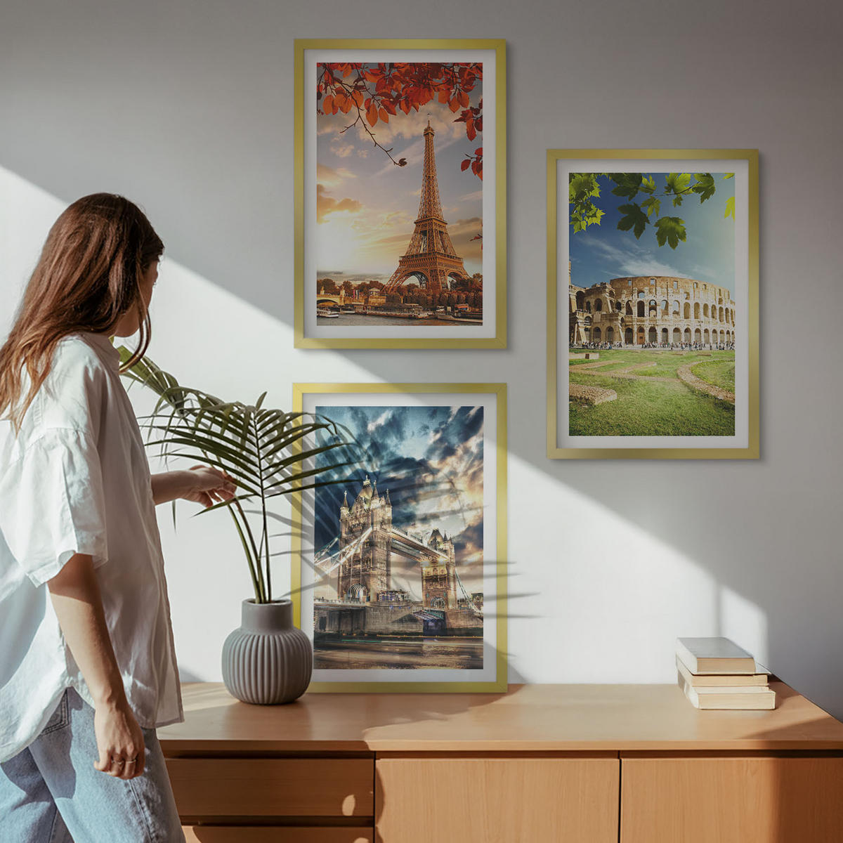 WANDBILDER 3er Set - 40x60 cm Goldrahmen - Denkmäler Europas - Goldfarben, Kunststoff (40/60cm) - ArtPrintCave