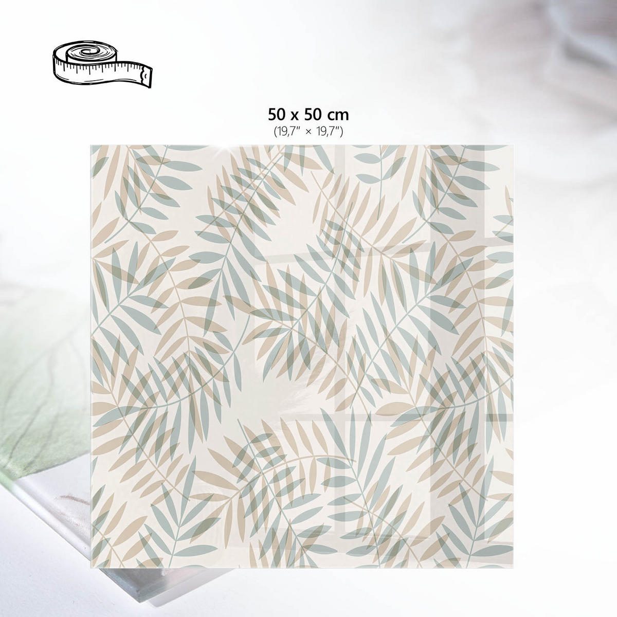 TISCHPLATTE 50x50 cm – Blätter Natur - Creme, Glas (50/50/0.4cm) - Wallfluent