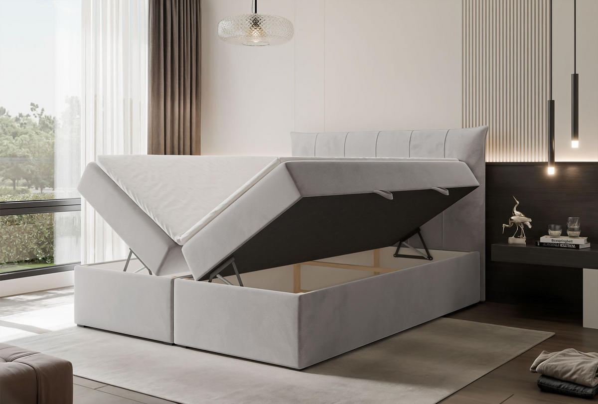 BOXBETT CHESTER 200/200 cm mit Matratze und Topper, Grau - Grau, Holzwerkstoff/Textil (200/200cm) - Idohome