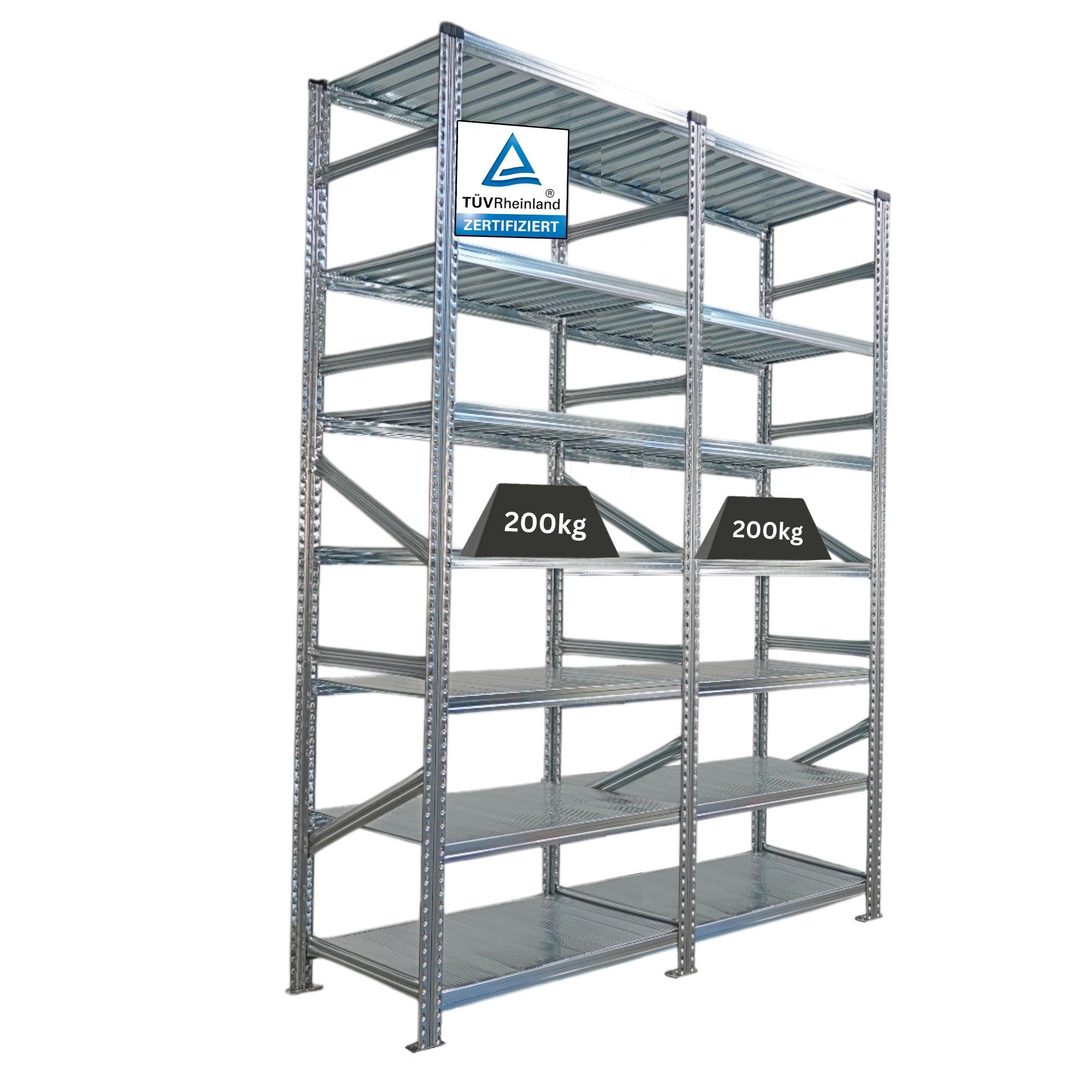 FACHBODENREGAL Proximo Stecksystem 250x180x60cm 7 Ebenen Beidseitig nutzbar Verzinkt - Silberfarben, Metall (180/250/60cm) - PROREGAL