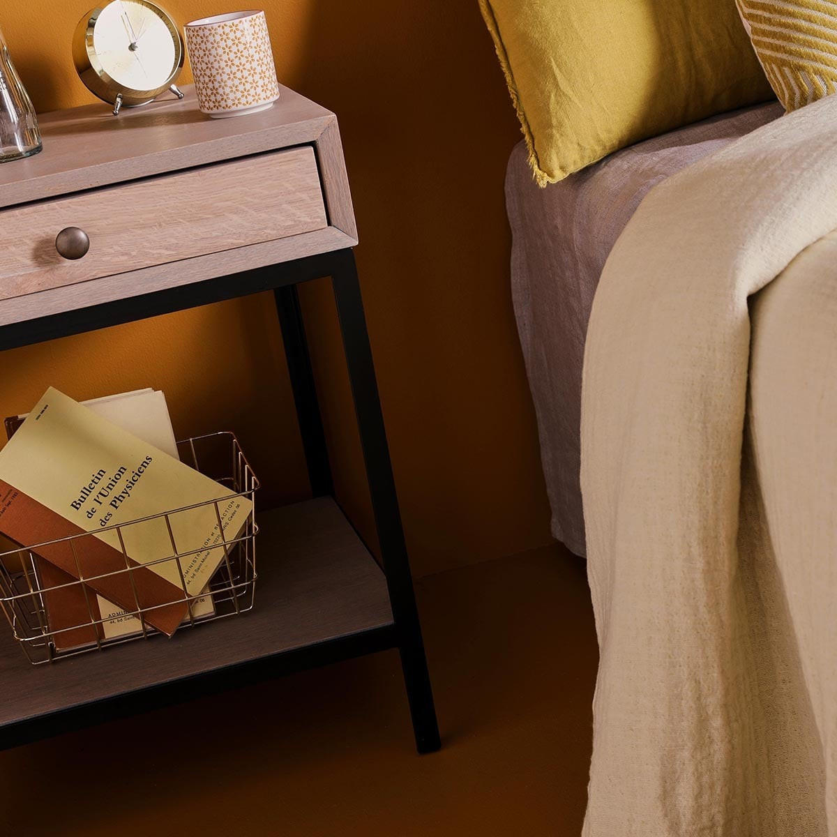 NACHTTISCH aus Eiche und Metall - Gilles - Eschefarben, Holz (42/54/35cm) - Signature