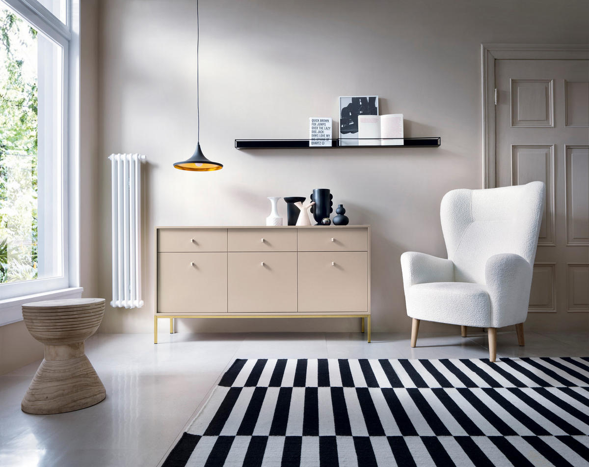KOMMODE BARI K3D3SZ (Beige, Goldene Griffe, Goldenes Gestell, Schubladen) - Beige/Goldfarben, Holz/Holzwerkstoff (153/83/39cm) - Ravio