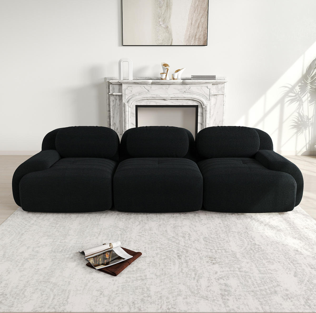 ECKSOFA 298/103/75 cm schwarz aus Cordstoff modular und rahmenlos ohne Montage - Schwarz, Textil (103/75/298cm) - OKWISH