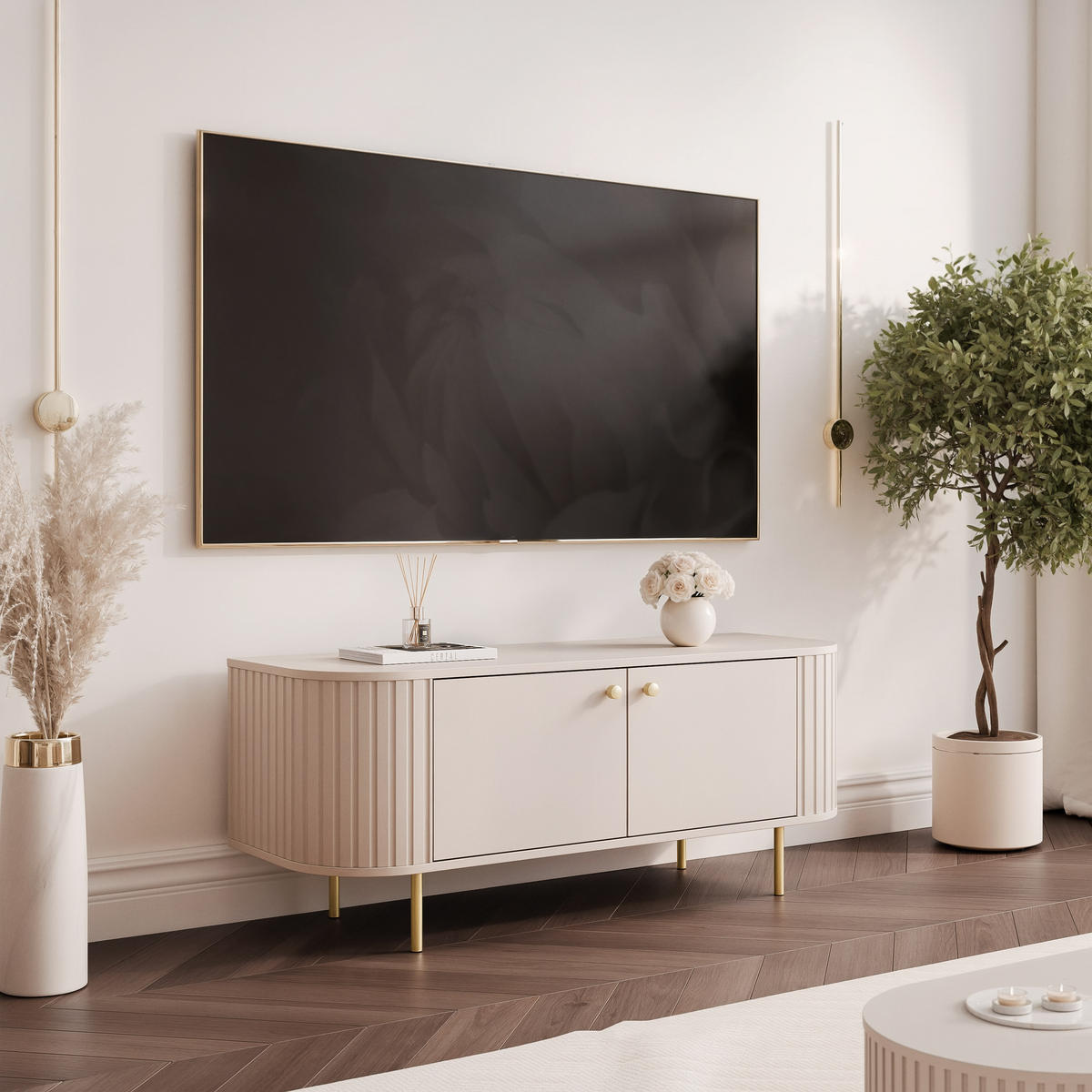TV-LOWBOARD OVALINE stehend, 123 cm Beige - Beige, Holzwerkstoff/Metall (123/50/42cm) - Idohome