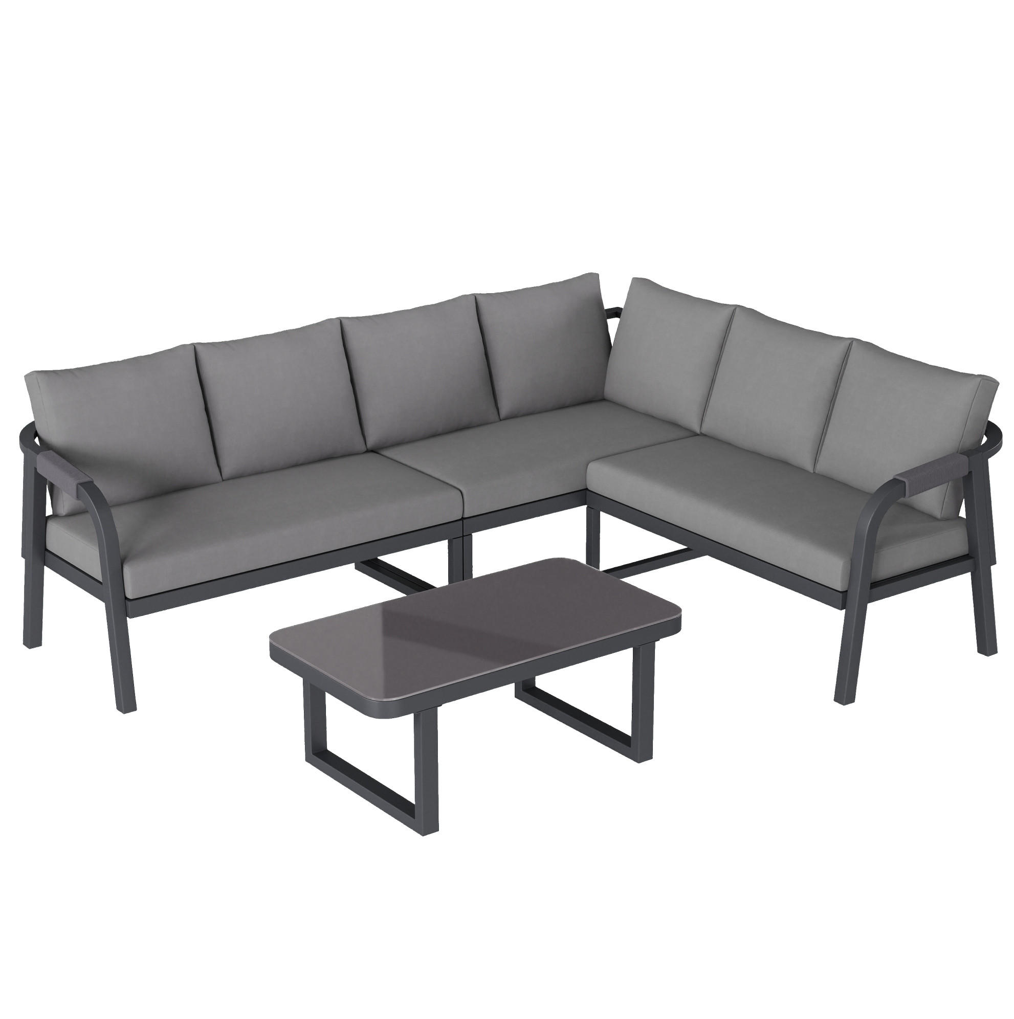 GARTENMÖBEL-SET 240/183/83 cm grau aus Stahl und Polyester für bis zu 6 Personen - Grau, Metall - OKWISH