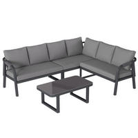 GARTENMÖBEL-SET 240/183/83 cm grau aus Stahl und Polyester für bis zu 6 Personen - Grau, Metall - OKWISH