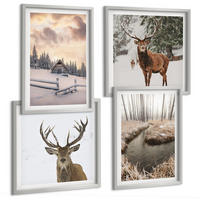 BILDER SET 4er Set - 50x50 cm & 40x60 cm Silberner Rahmen - Winterlandschaft mit Hirschen - Silberfarben, Kunststoff (50/50cm) - TULUP