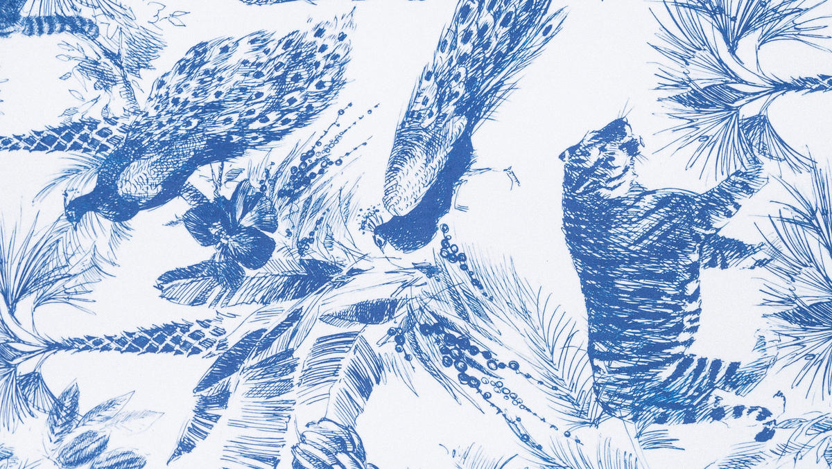 KOPFTEIL aus Samt und Schaumstoff mit Safari-Muster in Blau und Weiß VELVET - Blau, Textil (160/60/8cm) - RNT By Really Nice Things