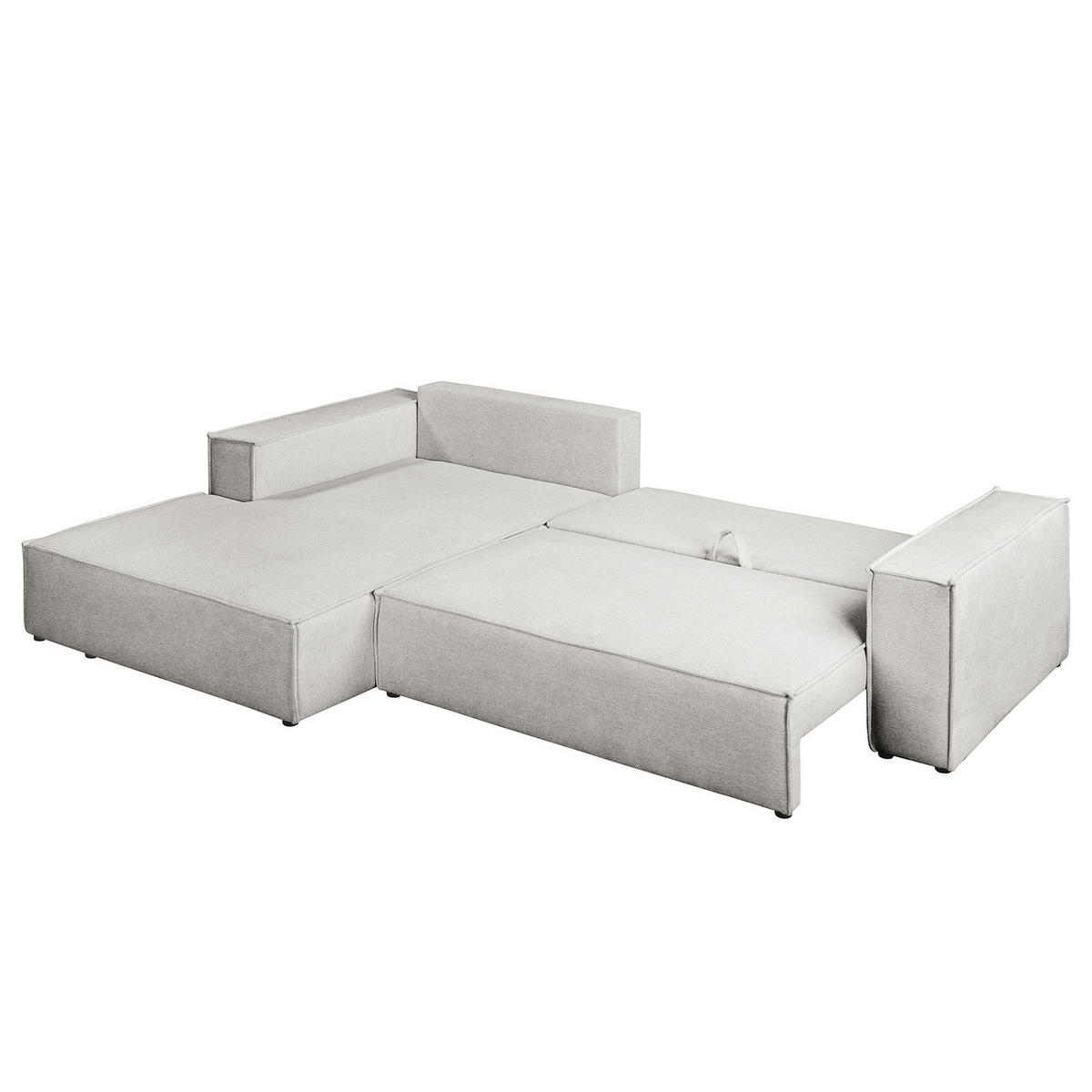 ECKSOFA mit Schlaffunktion - Longchair - Hellgrau/Schwarz, Kunststoff/Textil (294/185cm) - home24