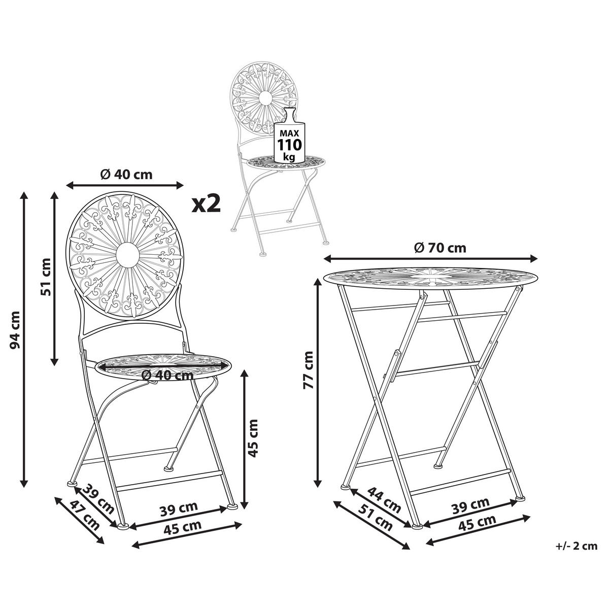 BALKONSET 2-Sitzer Metall cremeweiß zusammenklappbar Scafa - Weiß, Metall - Beliani