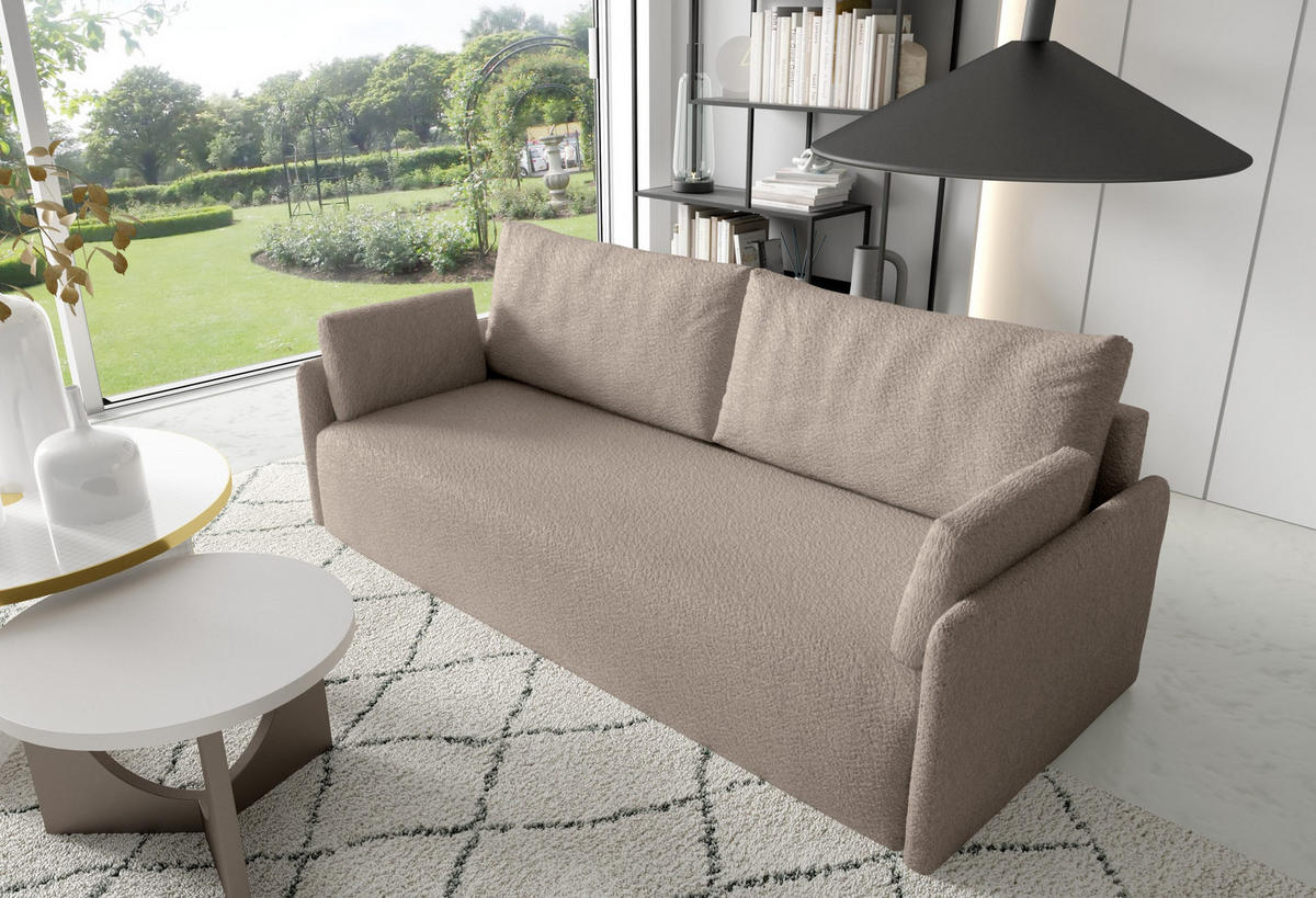 SOFA aus Bouclé-Stoff Femmo 4 Sitzer, Beige - Hellbraun, Textil (86/91/205cm) - Fedve