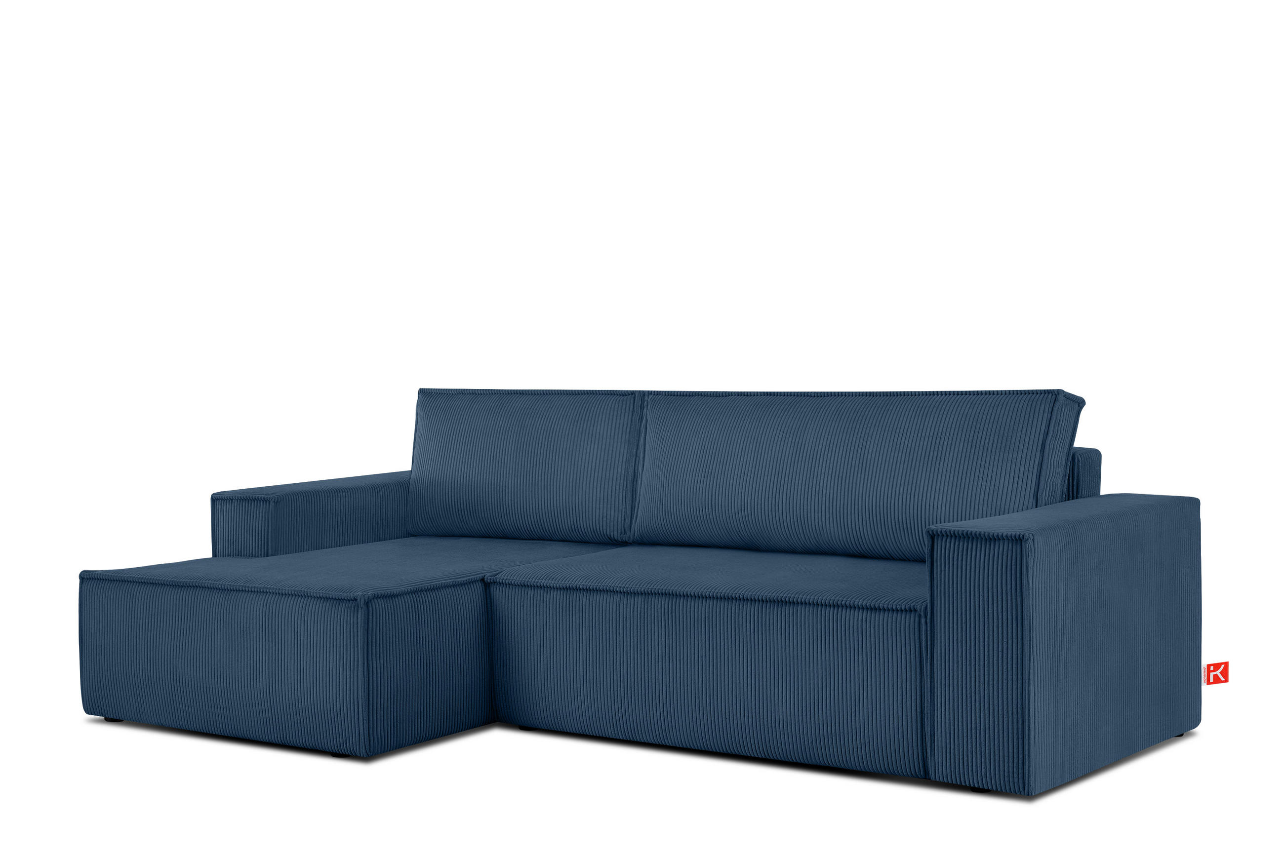 ECKSCHLAFSOFA-LINKS NAPI in Pet Friendly Cord-Stoff, marineblau - Blau/Schwarz, Textil (262/148cm) - KONSIMO®