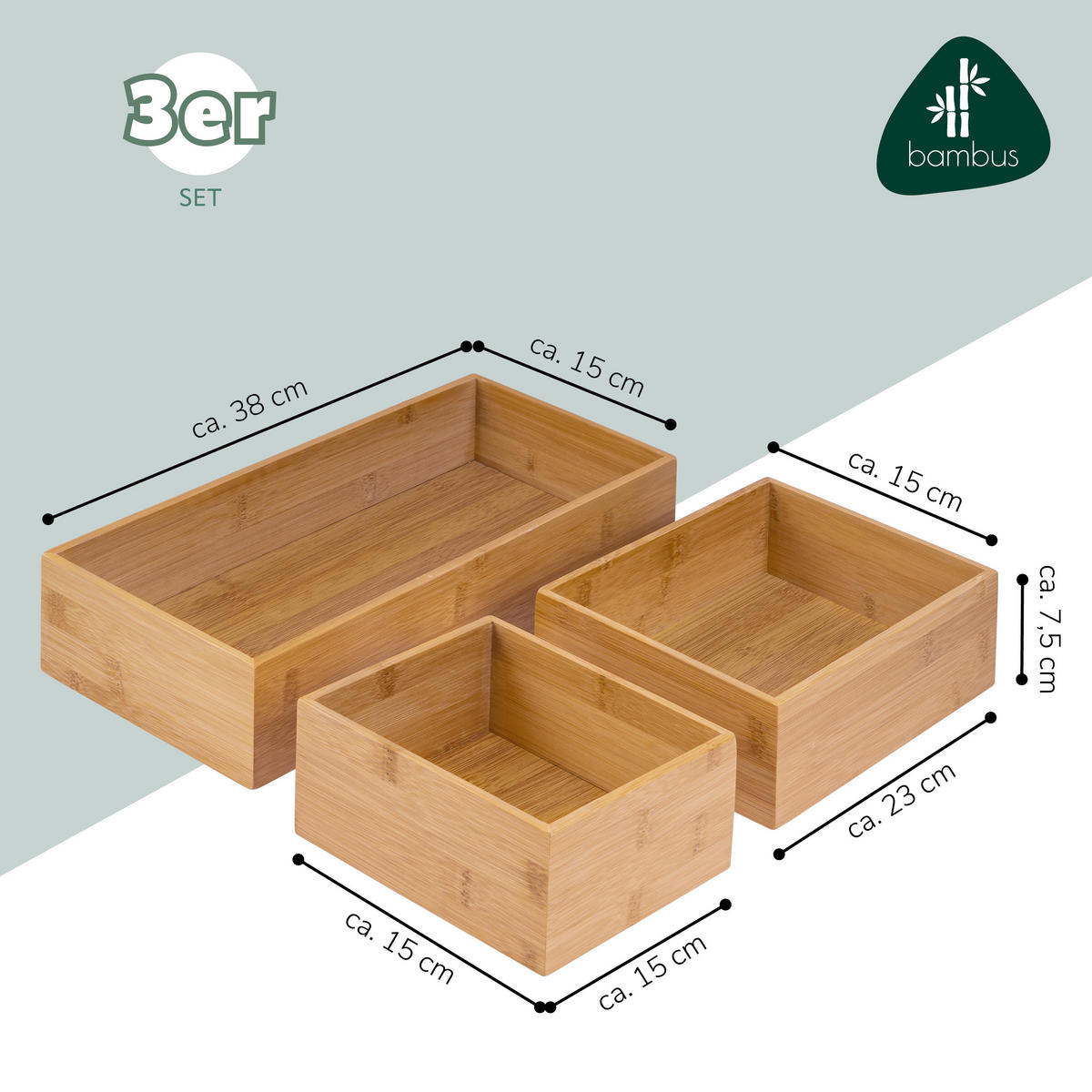 GEWÜRZAUFBEWAHRUNGSBOXEN 3tlg., Bambus - Braun, Holz (38/15/7.5cm) - bremermann