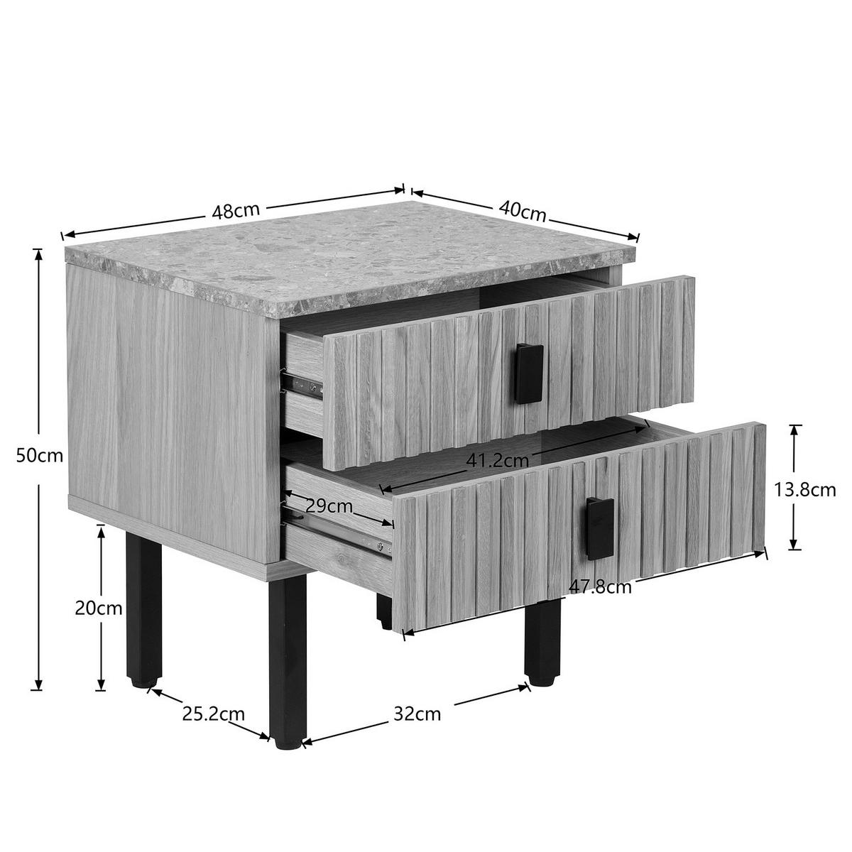 NACHTKOMMODE - Echtholzfurnier - Terazzo Dekor / Eiche - Eichefarben/Schwarz, Holzwerkstoff/Metall (48/50/40cm) - home24