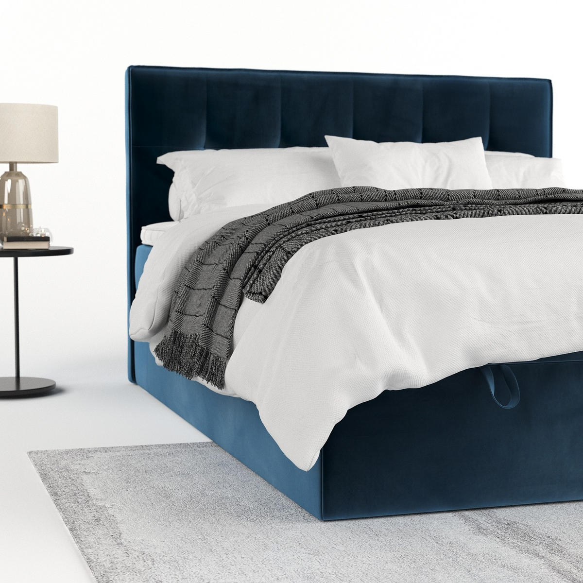 BOXBETT Tivra 200/200 cm Dunkelblau im Kronos Stoff - Schwarz/Dunkelblau, Holz/Holzwerkstoff (200/200cm) - AltaBeds