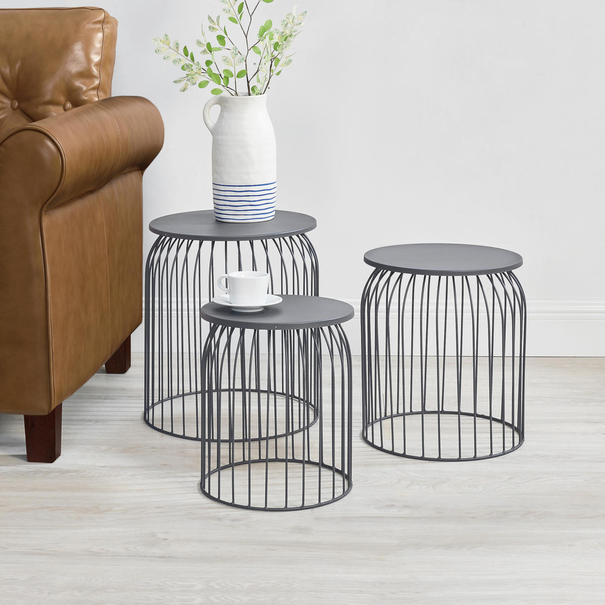BEISTELLTISCH Amherst 3er Set - Grau, Metall (40/40/46cm) - [en.casa]
