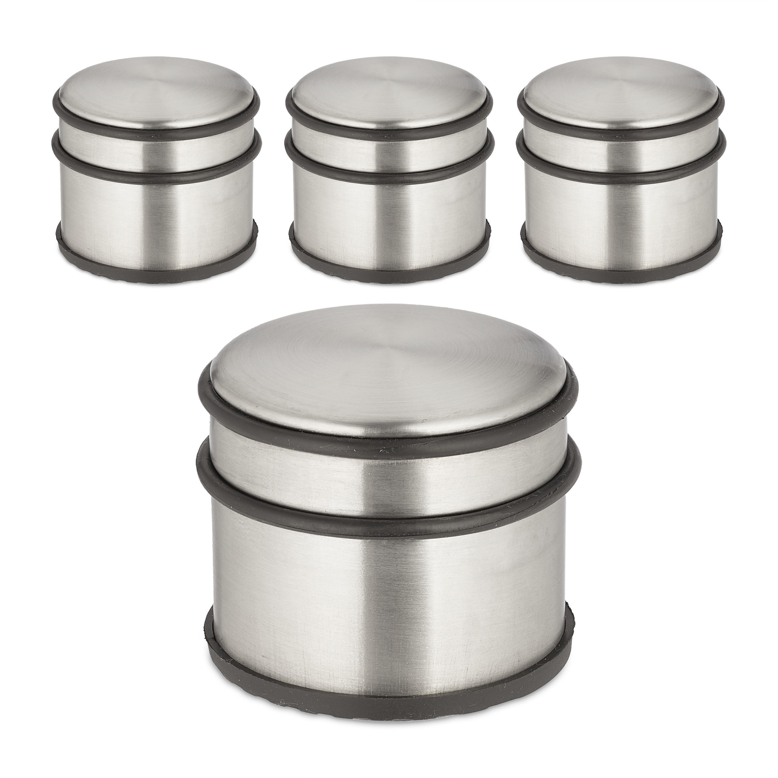 TÜRSTOPPER Silber Schwarz 4er-Set Edelstahl 7,5x9 cm - Silberfarben, Kunststoff/Metall (9/9cm) - Relaxdays
