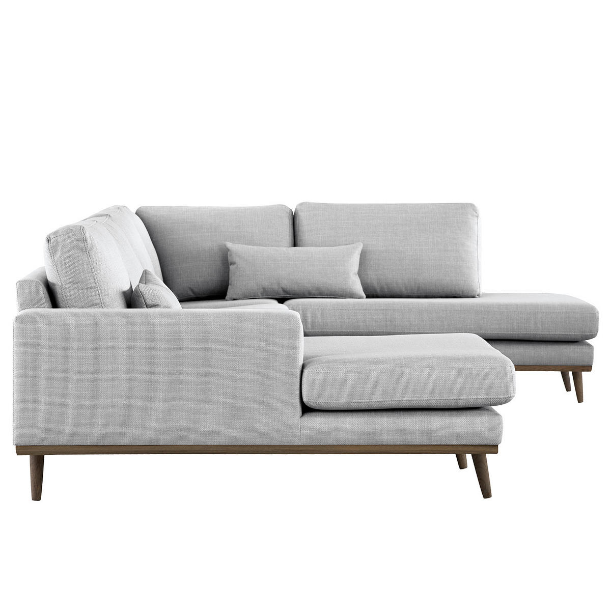 WOHNLANDSCHAFT mit Longchair - Eichefarben/Hellgrau, Eichenholz/Textil (371/81/219cm) - home24