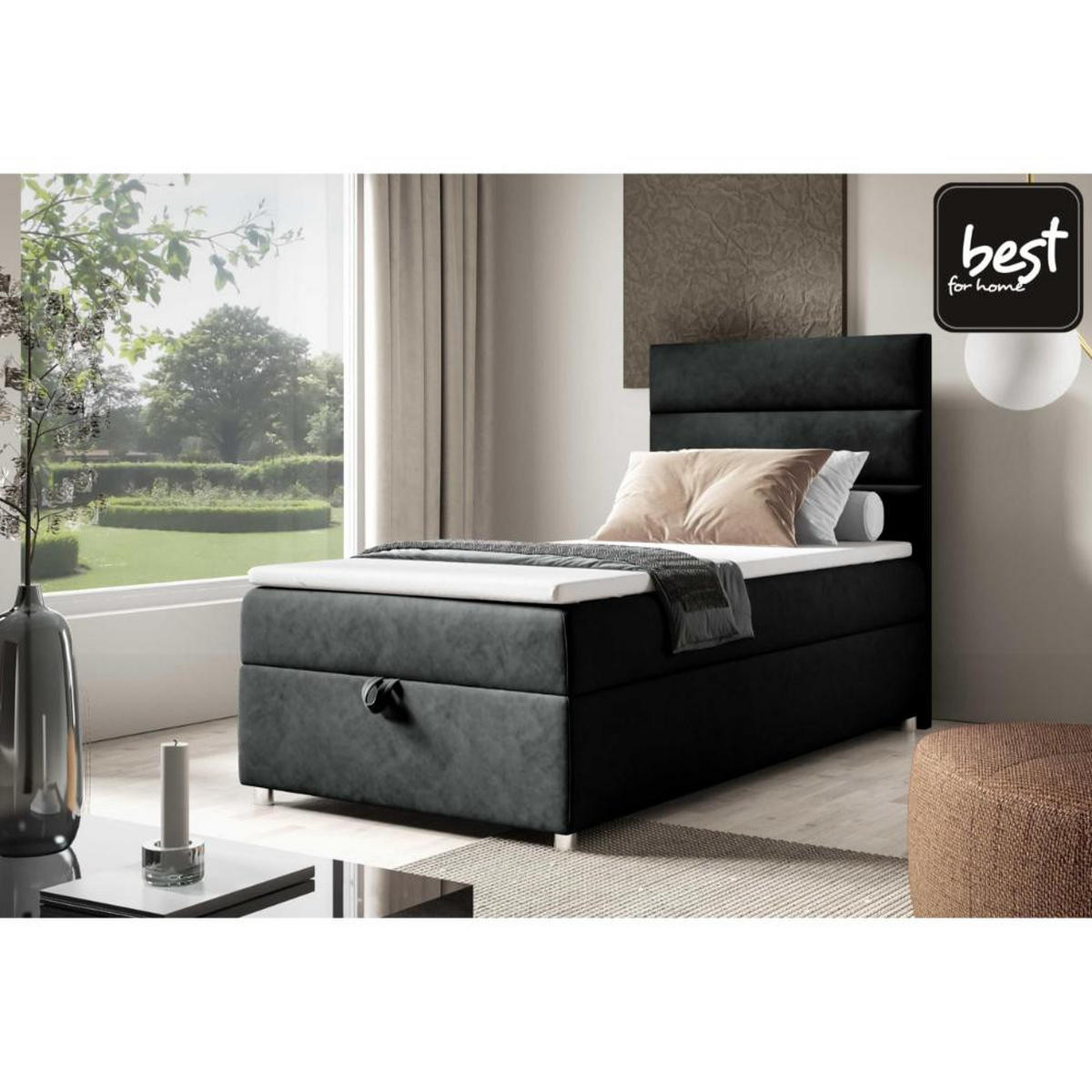 BOXBETT mit Bettkasten Trinity K4-SINGLE Bonellfederkern inkl. Topper - Schwarz, Holz/Holzwerkstoff (70/200cm) - Best For Home