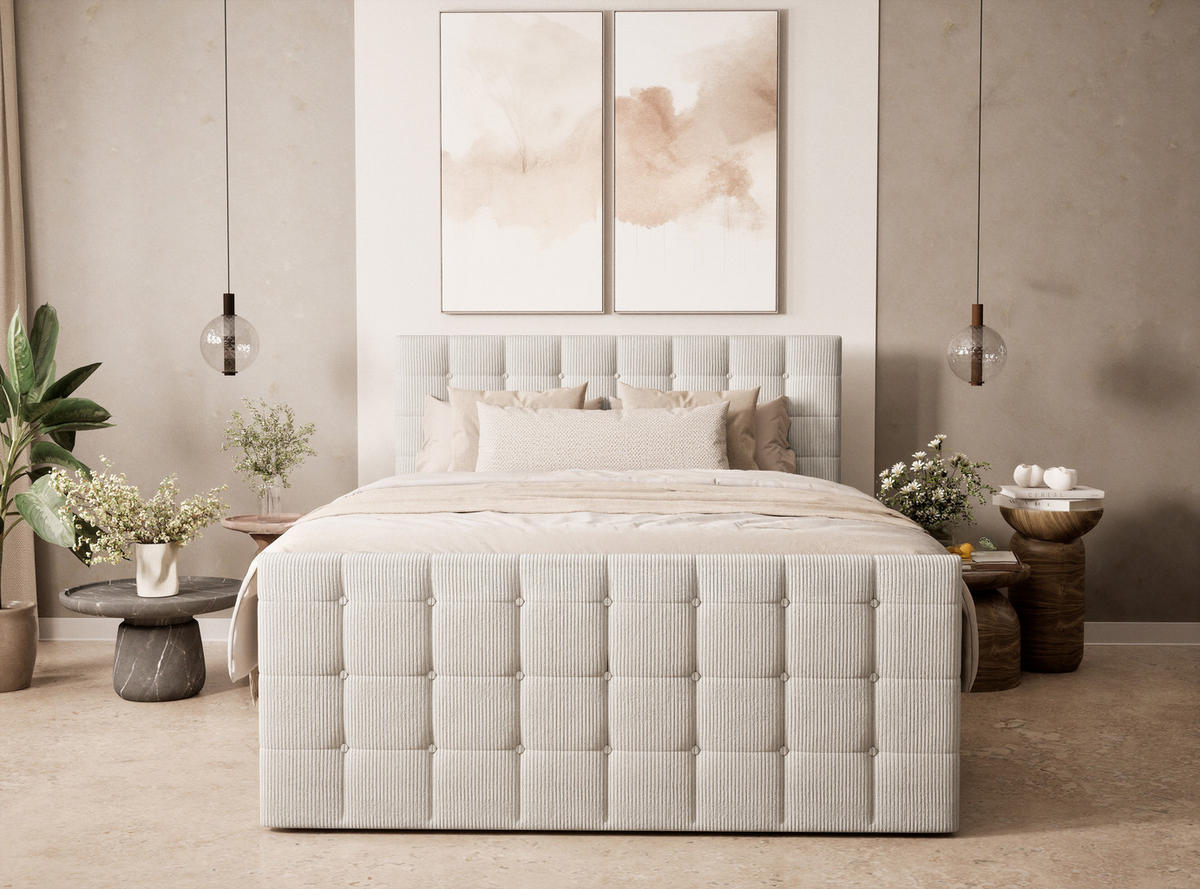 BOXSPRINGBETT Tasca 140/200 cm, in Creme, Bettkasten, Matratze, Topper - Creme/Schwarz, Holz/Holzwerkstoff (140/200cm) - Maison de Reve