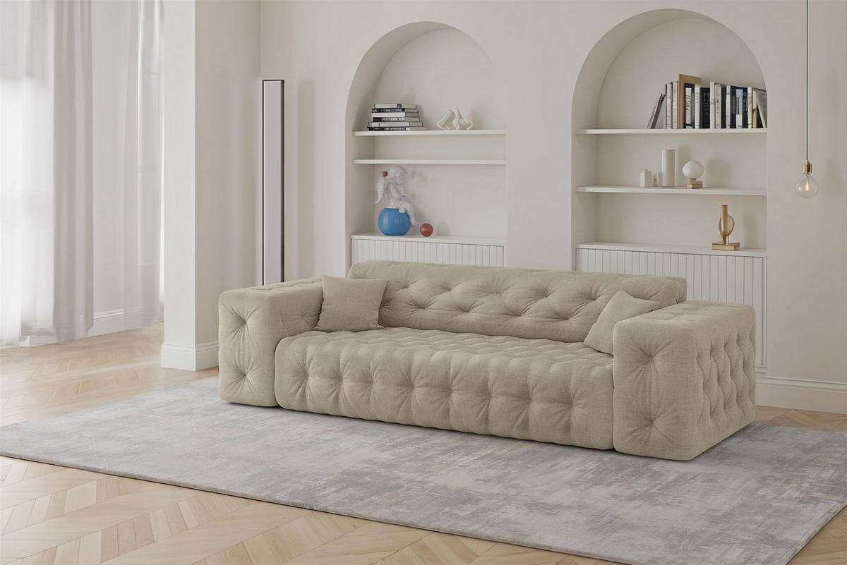 SOFASET Chantal In Moly - Beige, Holzwerkstoff/Textil (251/78/96cm) - Fun Möbel