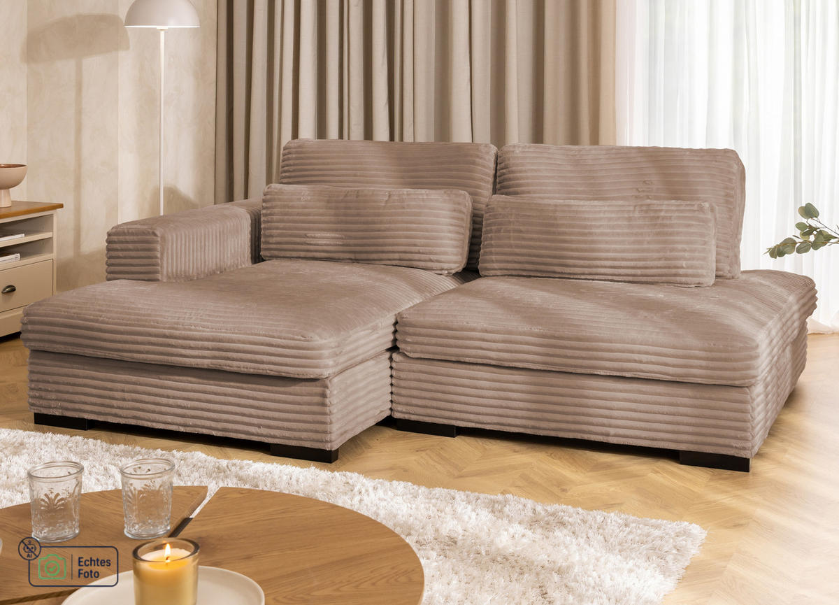 ECKSOFA Wolke mit tiefer Sitzfläche, Schlaffunktion und praktischem Bettkasten aus weichem Beige Cordstoff - Schwarz/Cappuccino, Holz/Kunststoff (162/225cm) - S-Style