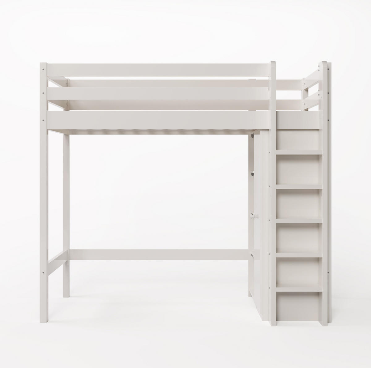 HOCHBETT 90/200 cm in Weiß – mit Kleiderschrank, 6 Regalen und Lattenrost - Weiß, Holzwerkstoff (90/200cm) - BEAOK