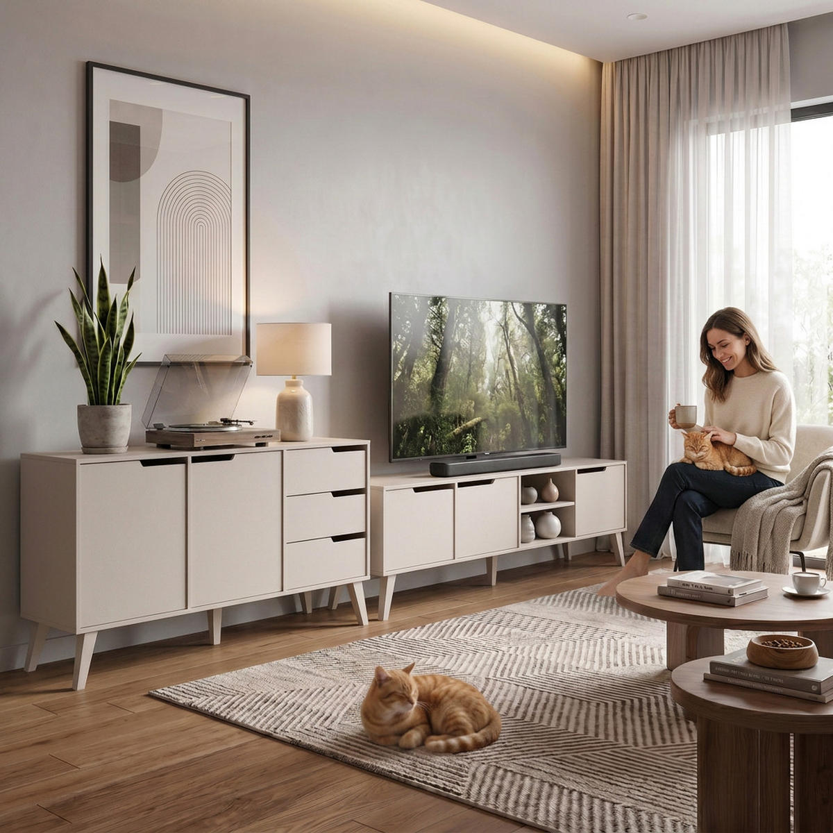 WOHNWAND Norel 2-teilig Kommode 160 cm + TV-Schrank 180 cm, Kaschmir - Kaschmir, Holzwerkstoff (180/55/40cm) - Beautysofa