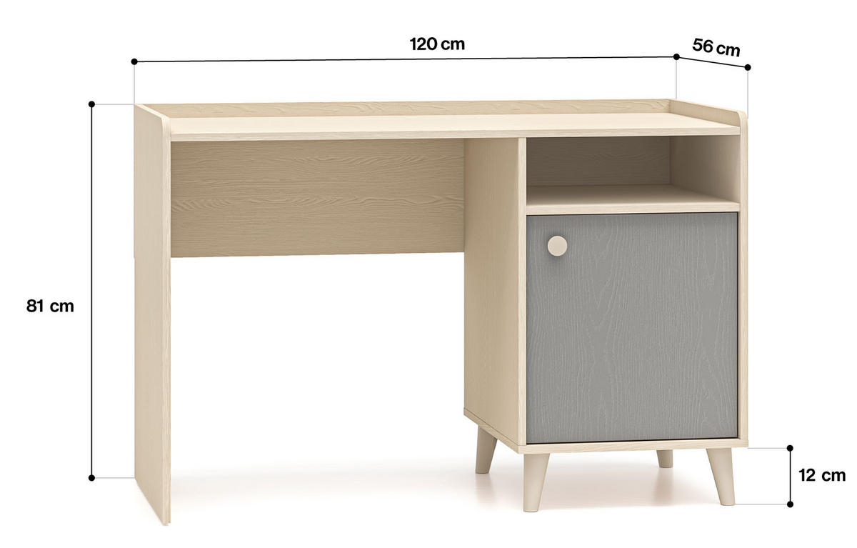 SCHREIBTISCH Mevel Wüstensand / Palladiumgrau 120 / 58 / 80cm - Braun/Grau, Holz/Holzwerkstoff (58/120/80cm) - Feldmann-Wohnen