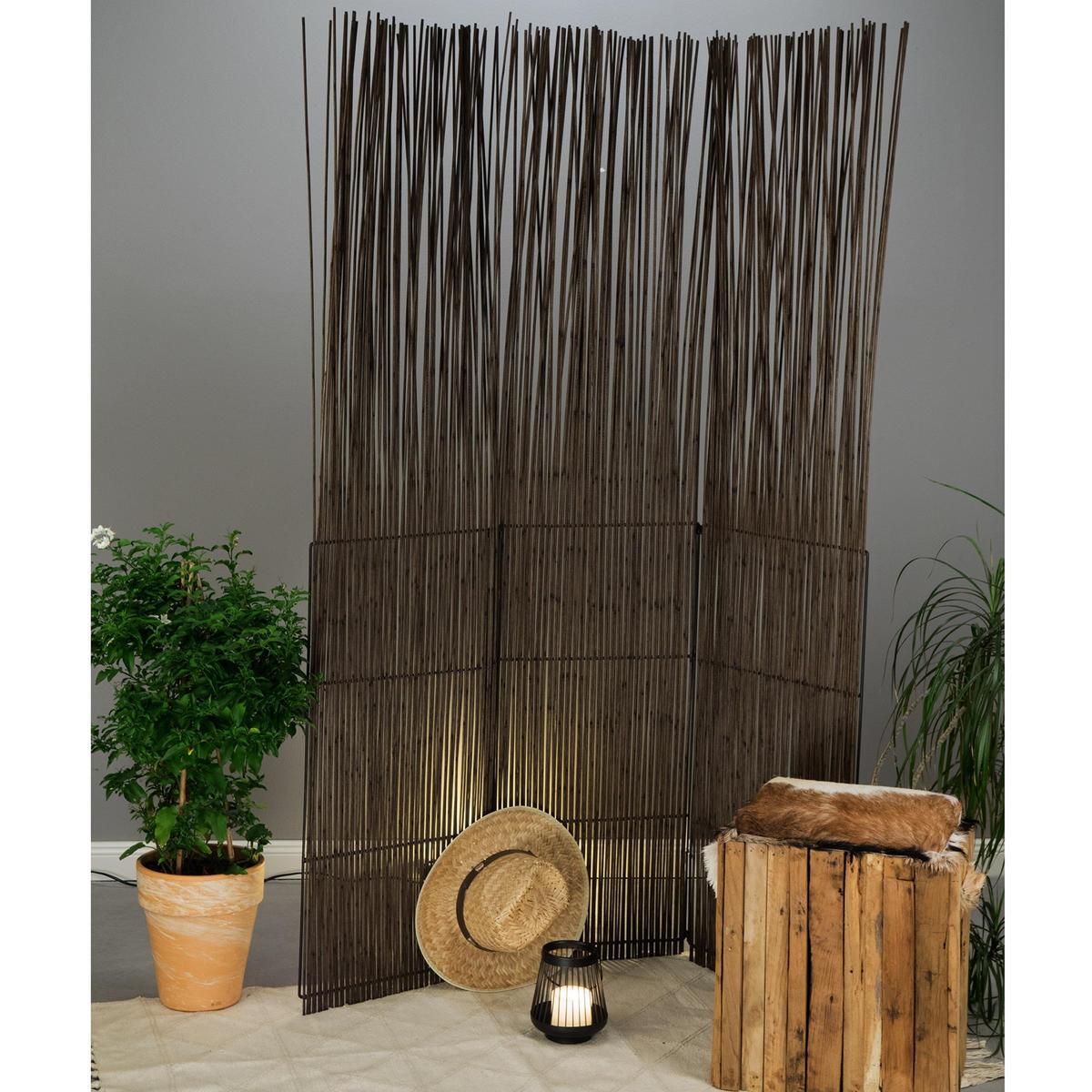 RAUMTEILER Spike 3-tlg. Weidenholz, klappbar braun - Braun, Naturmaterialien (120/170/6cm) - CREEDWOOD