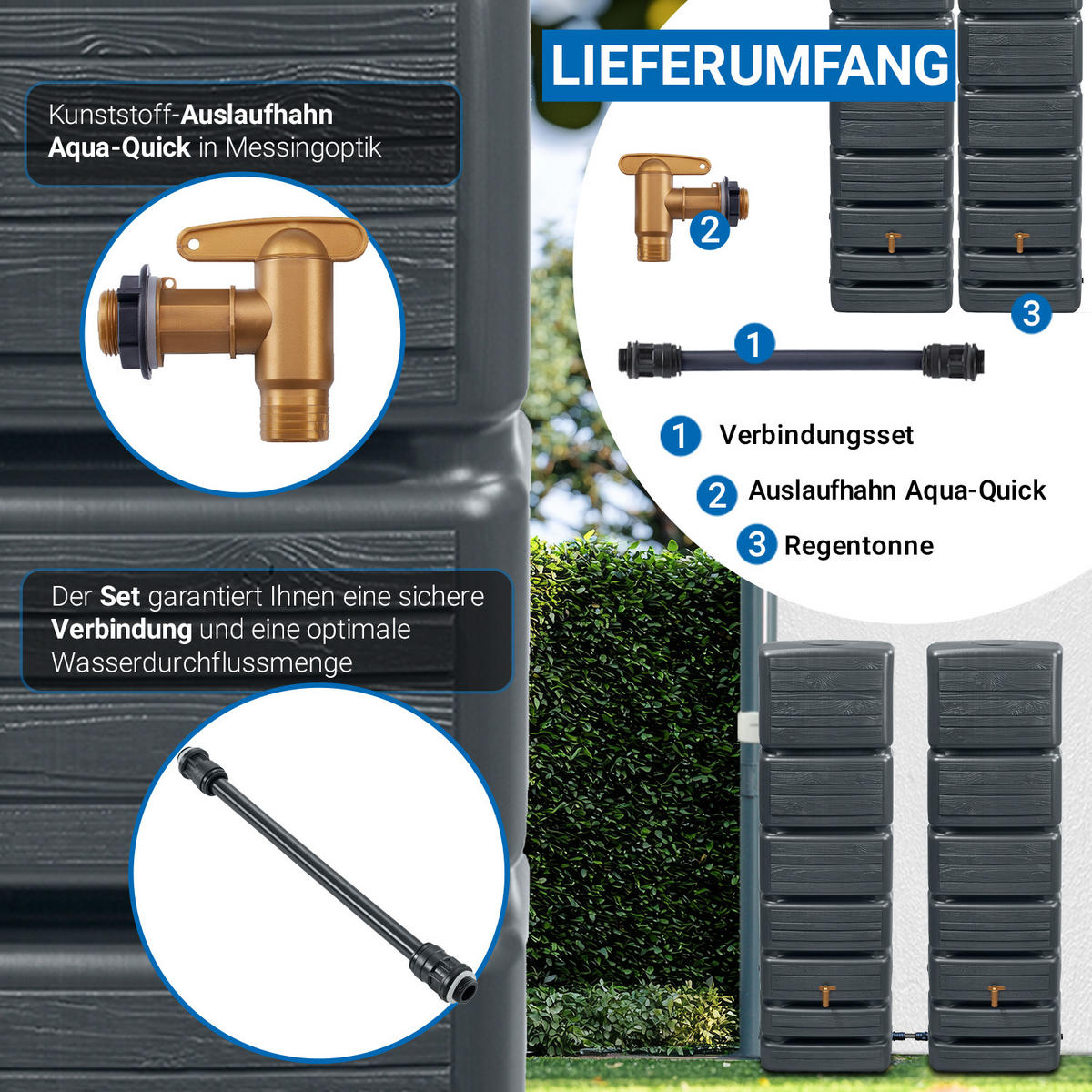 WANDTANK-SET 700 L graphite grey 2 x 350 L inkl. Verbindungsset - Graphitfarben, Kunststoff (130/184/39cm) - 4rain