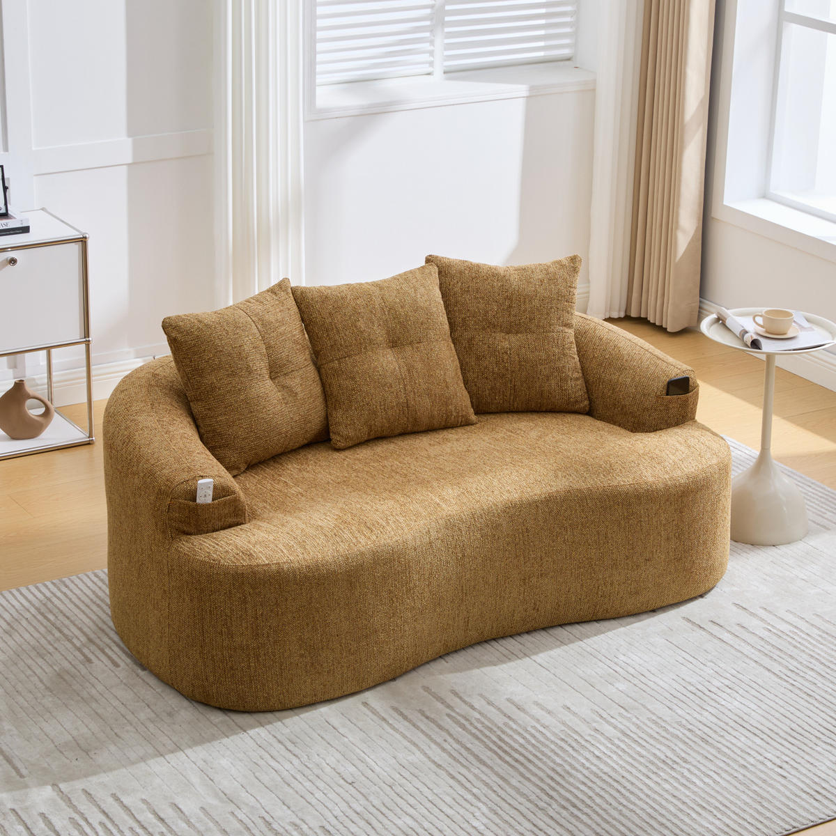 SOFA 2-Sitzer Chenille 164 x 92 x 60 cm Senfgelb - Gelb, Holzwerkstoff (164/60/92cm) - Meubliv