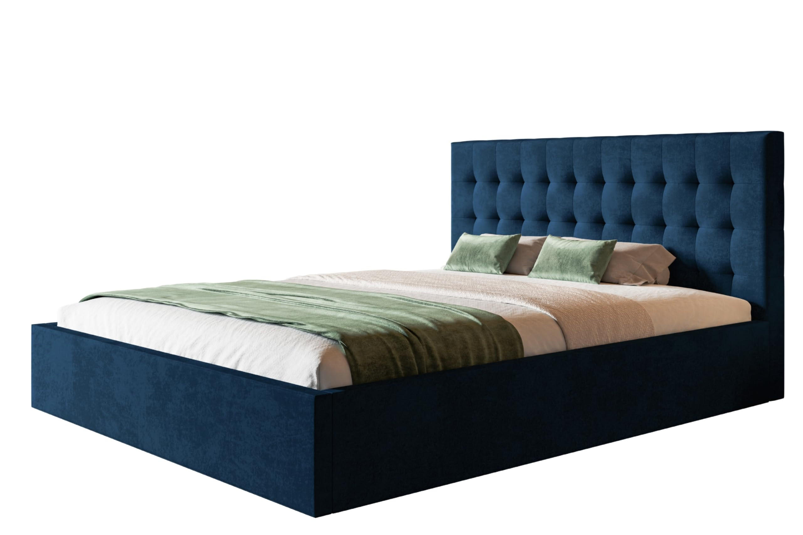 BETT 90x200 - Polsterbett mit Bettkasten und Metallrahmen - Modern Betten - Glatter Kronos-Stoff - Kollektion Rio, Blau - Blau, Holz/Textil (90/200cm) - Alpi-Möbel