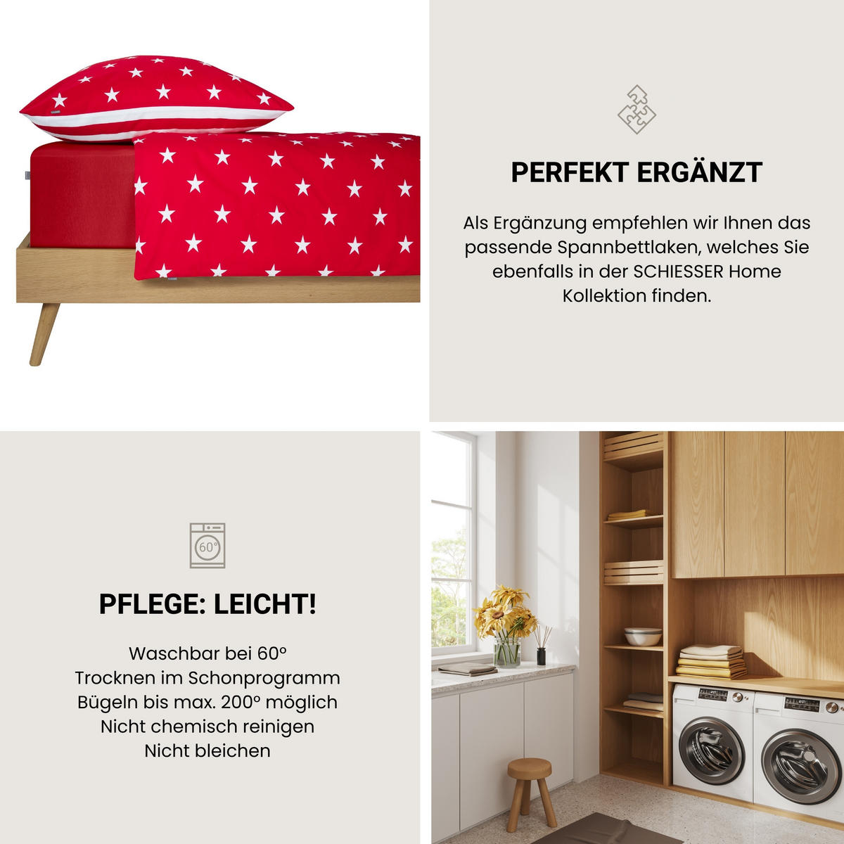 BETTWÄSCHESET Sterne - Feinbiber - 2-teilig - 155 x 220 cm - Rot - Rot, Textil (155/220cm) - SCHIESSER