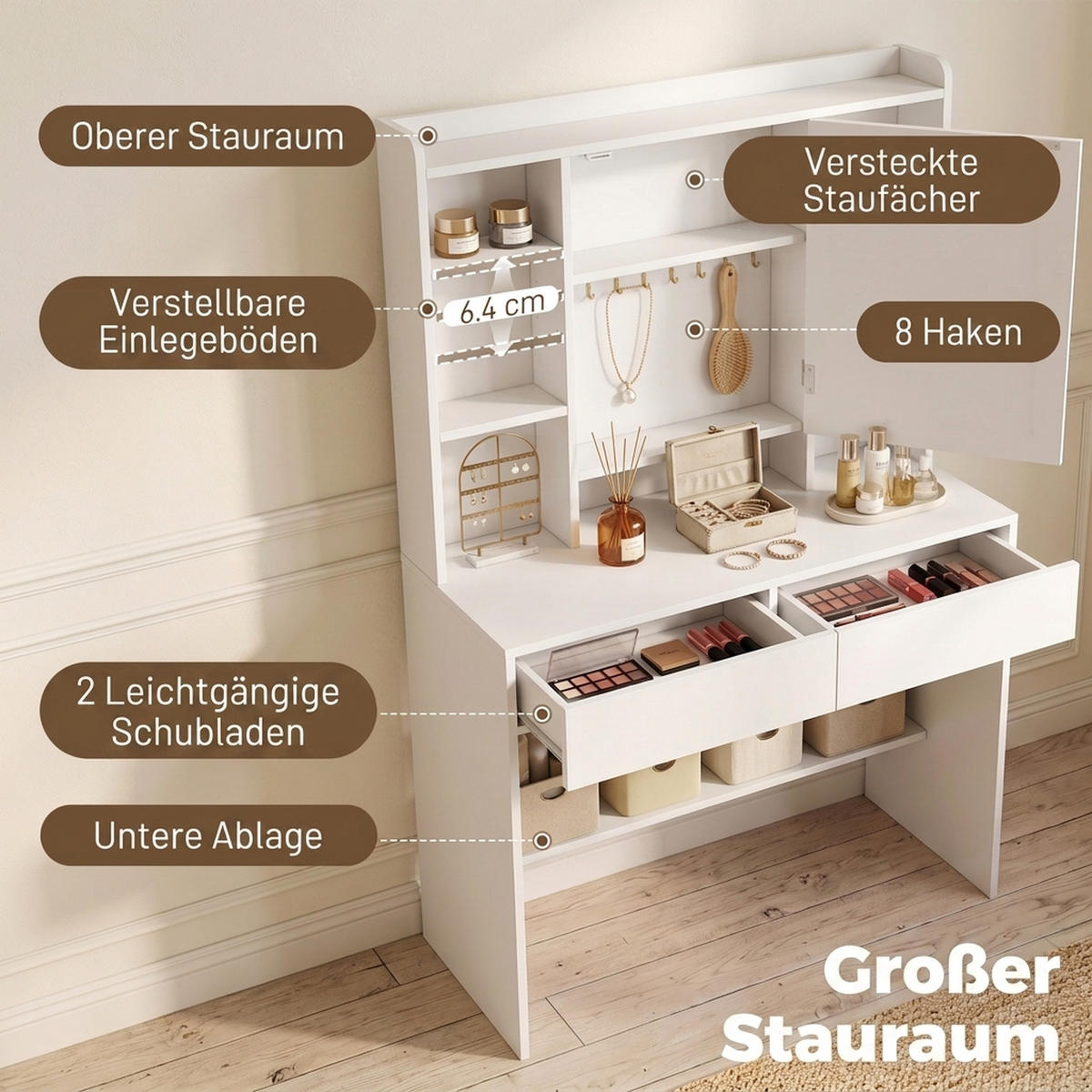 TOALETNÍ stolek MDF bílý - bílá, kompozitní dřevo (40/144.7/90cm) - HOMCOM