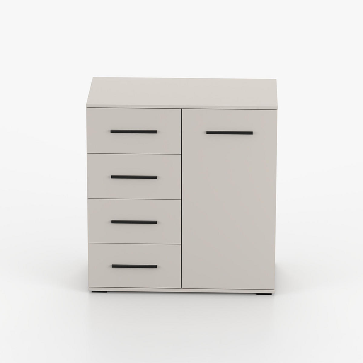 KOMMODE FRIDA MINI 01 KK 90 cm Kaschmir/Kaschmir, vier Schubladen, eine Drehtür, schwarze Griffe - Kaschmir/Schwarz, Holzwerkstoff/Kunststoff (90/96/45cm) - imoebel24