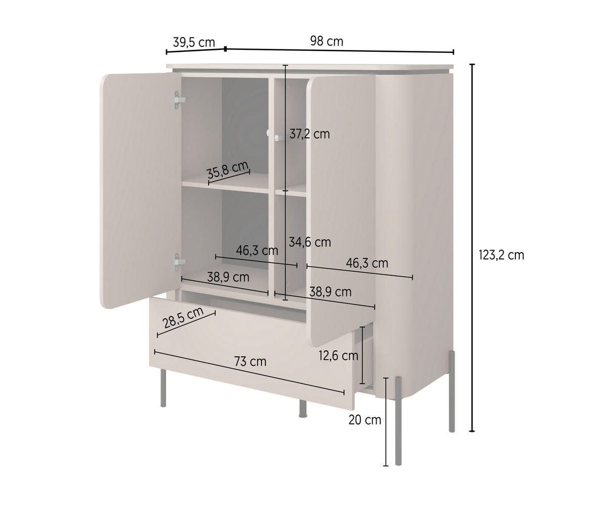 SIDEBOARD BELTA 98x39,5x123,2 cm mit 1 Schubladen und 2 Türen Congo - Beige, Holzwerkstoff (98/123.2/39.5cm) - MASSENO